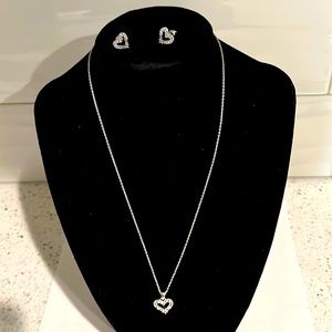 Silver open heart /CZ necklace/with mtching earrings